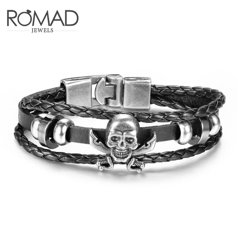 ROMAD Leather Pirate Bracelets for Men Skull Head Braid Metal Punk Men Bracelets & Bangle Vintage Gothic Jewelry pulseira
ROMAD Leather Pirate Bracelets for Men Skull Head Braid Metal Punk Men Bracelets & Bangle Vintage Gothic Jewelry pulseira