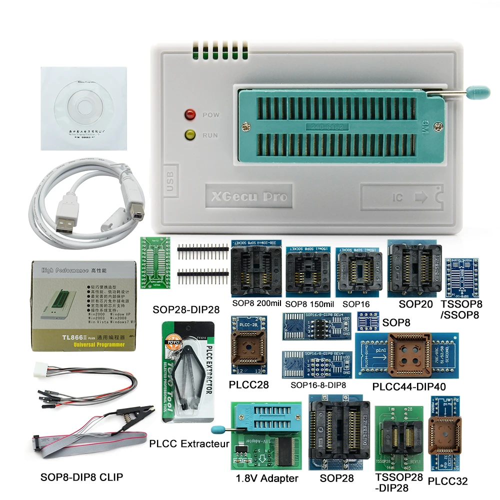 XGECU 100% Original New TL866II Plus Universal Minipro Programmer+17 Adapters+Test Clip TL866 PIC Bios High speed Programmer
XGECU 100% Original New TL866II Plus Universal Minipro Programmer+17 Adapters+Test Clip TL866 PIC Bios High speed Programmer