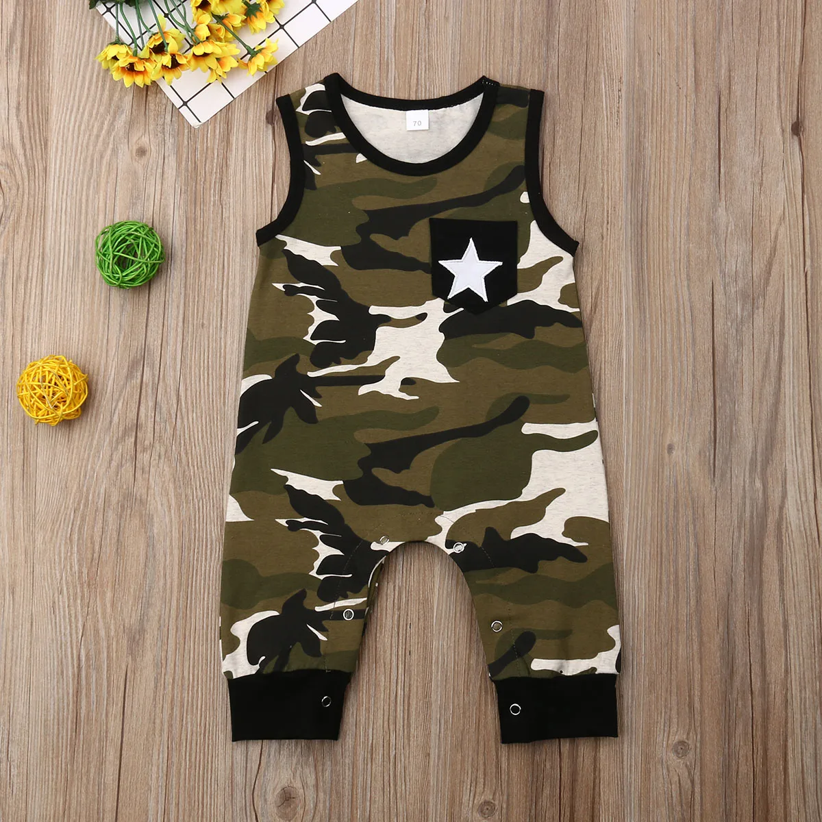summer baby boy green camo bodysuit