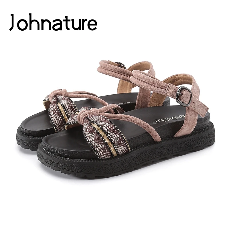 Johnature Casual Ankle-wrap Platform Sandals Geometric Buckle Strap Retro Korea Style Beach 2020 Summer Women Shoes | Обувь