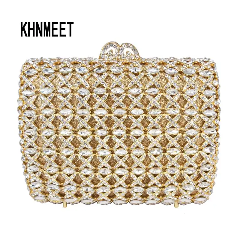 

KHNMEET Luxury Diamond Gold Evening Clutch Bag Sac Soiree Party Purse Pochette Candy Red Ladies Wedding Day Clutches SC294