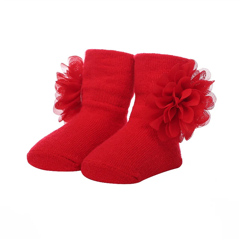 Floral Baby Girls Socks Toddler Kids Soft Cotton Sport Socks Autumn Winter Keep Warm Chiffon Flower Baby Care High quality Sweat Absorption (12)