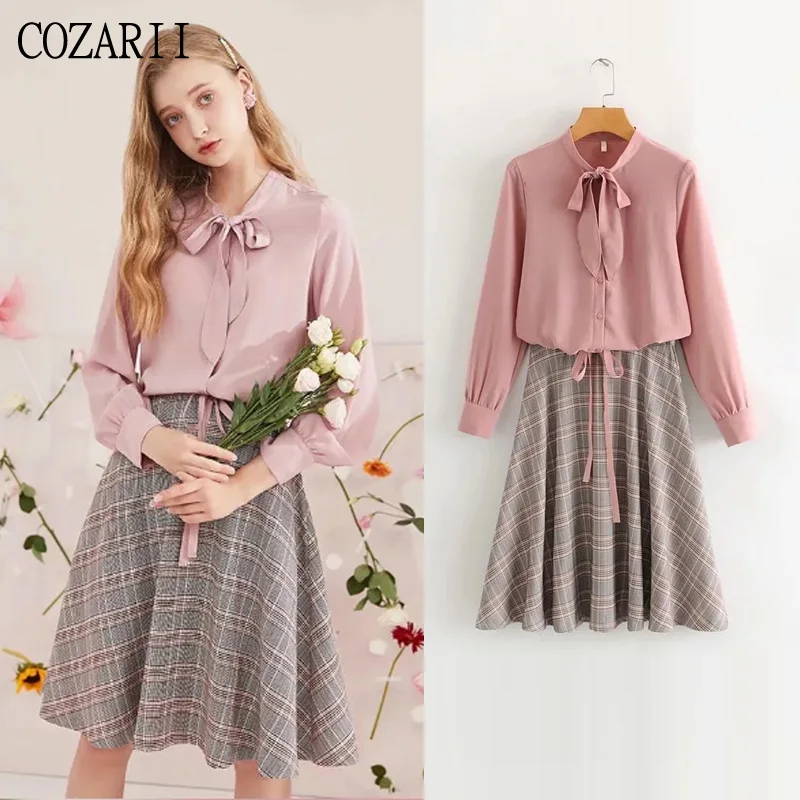 COZARII 2 pieces set women bow striped sashes skirt and women sweet style solid single breasted womens tops and blouses
COZARII 2 pieces set women bow striped sashes skirt and women sweet style solid single breasted womens tops and blouses