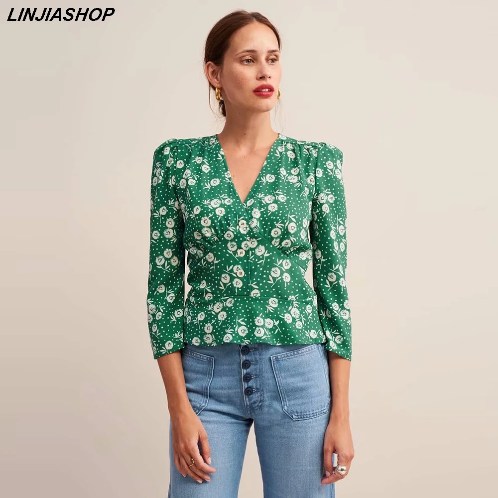 French Vintage Women Tops and Blouses Print V Neck Green Red Violet Navy Blue Summer Long Sleeve Blouses Shirt New Arrivals 2019
French Vintage Women Tops and Blouses Print V Neck Green Red Violet Navy Blue Summer Long Sleeve Blouses Shirt New Arrivals 2019