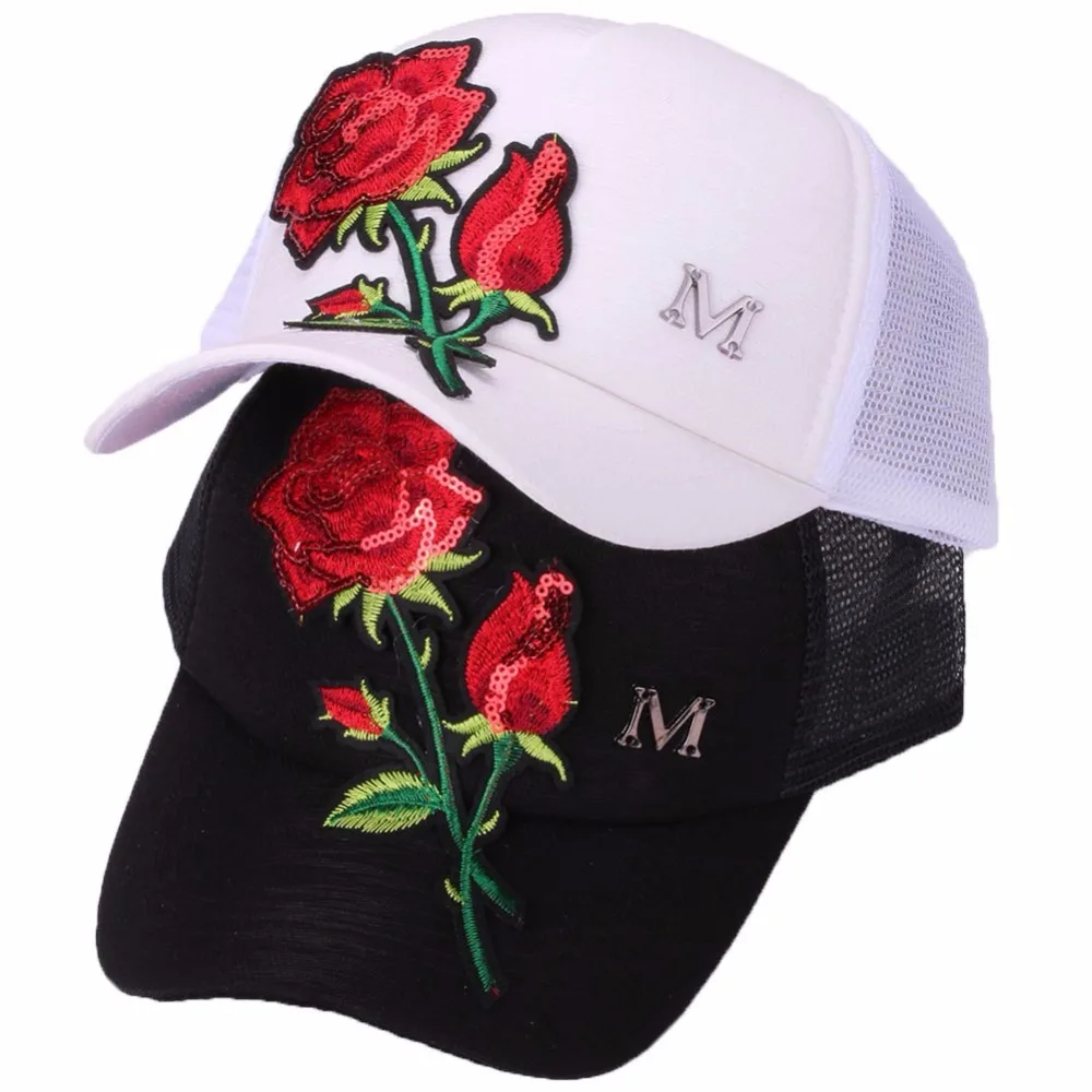 Rose Embroidery Summer Baseball Cap Women Casual Travel Snapback Hat Caps For Girls Adjustable Men Black Sequins Vintage | Аксессуары