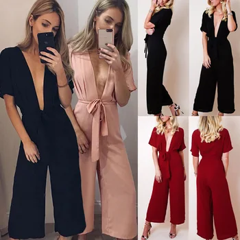 Women Sexy Jumpsuit 2019 New Fashion Bodysuit For Womens Loose Deep V With Belt Solid Color Casual Hight Waist Woman Jumpsuit
Women Sexy Jumpsuit 2019 New Fashion Bodysuit For Womens Loose Deep V With Belt Solid Color Casual Hight Waist Woman Jumpsuit