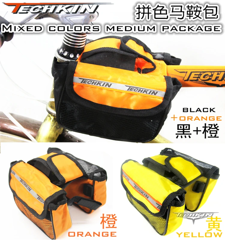 Factory production20312 Bilateral irregular black yellow orange TECHKIN saddle bag (with rain cover ) | Спорт и развлечения