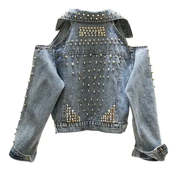 2019 Spring Autumn Womens Punk Style Jeans Jackets Women Fashon Rivet Sexy Open Shoulder Long Sleeve Loose Jeans Jackets Coats
2019 Spring Autumn Womens Punk Style Jeans Jackets Women Fashon Rivet Sexy Open Shoulder Long Sleeve Loose Jeans Jackets Coats