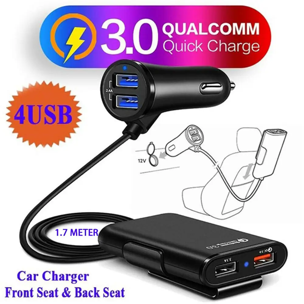4 USB QC 3.0 Car Charger Quick Charge 3.0 Phone Car Fast Front Back Charger Adapter Car Portable Charger Plug for iPhone Huawei
4 USB QC 3.0 Car Charger Quick Charge 3.0 Phone Car Fast Front Back Charger Adapter Car Portable Charger Plug for iPhone Huawei