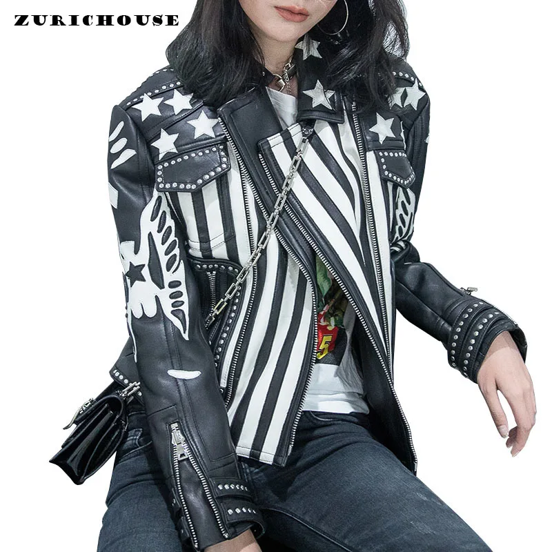 ZURICHOUSE Genuine Leather Jacket Women Short Biker Sheepskin Leather Coat 2019 New Embroidery Striped Real Leather Jacket Woman
ZURICHOUSE Genuine Leather Jacket Women Short Biker Sheepskin Leather Coat 2019 New Embroidery Striped Real Leather Jacket Woman