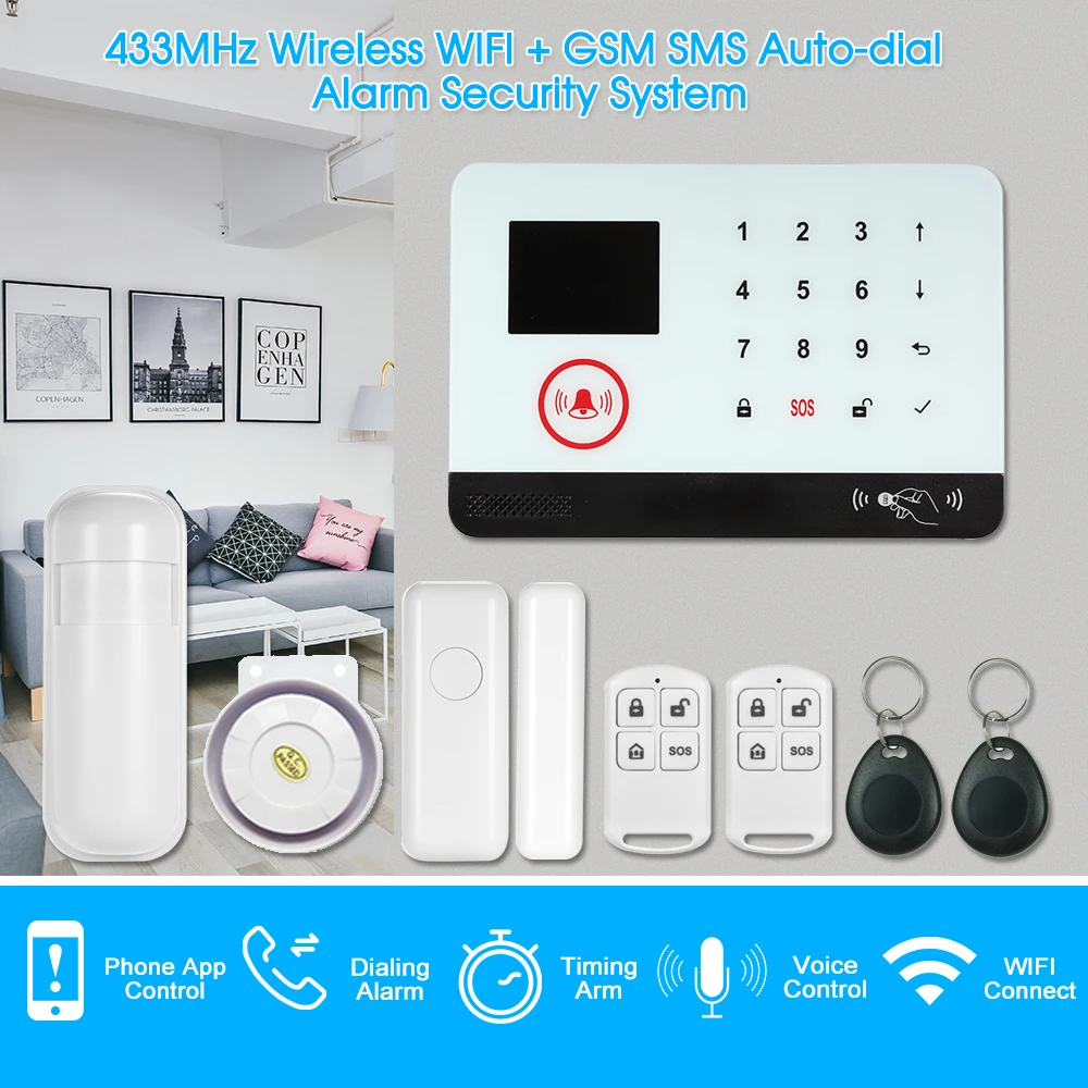 Auto-dial Alarm Security System LCD Display Door Sensor Phone APP Control Voice Control Smart Home Burglar Security Alarm System
Auto-dial Alarm Security System LCD Display Door Sensor Phone APP Control Voice Control Smart Home Burglar Security Alarm System