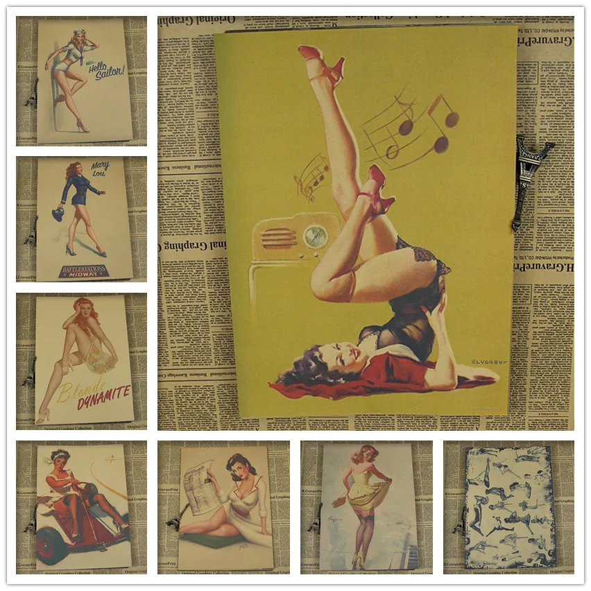Sexy pin up girls of World War II vintage bar complex old posters posters 30*21cm
Sexy pin up girls of World War II vintage bar complex old posters posters 30*21cm
