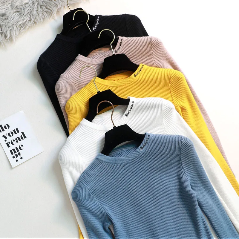 2019 letter embroidery o-neck Women Sweater Pullovers spring Autumn Basic female Sweaters Pullover Slim casual jumper top cheap
2019 letter embroidery o-neck Women Sweater Pullovers spring Autumn Basic female Sweaters Pullover Slim casual jumper top cheap
