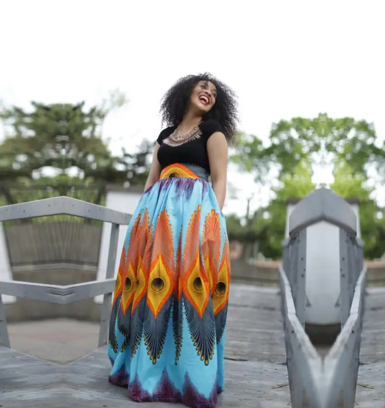 Fashion Ladies African Peacock Print High Waist Ethnic Flared Skirt Ankle Length Skirts
Fashion Ladies African Peacock Print High Waist Ethnic Flared Skirt Ankle Length Skirts
