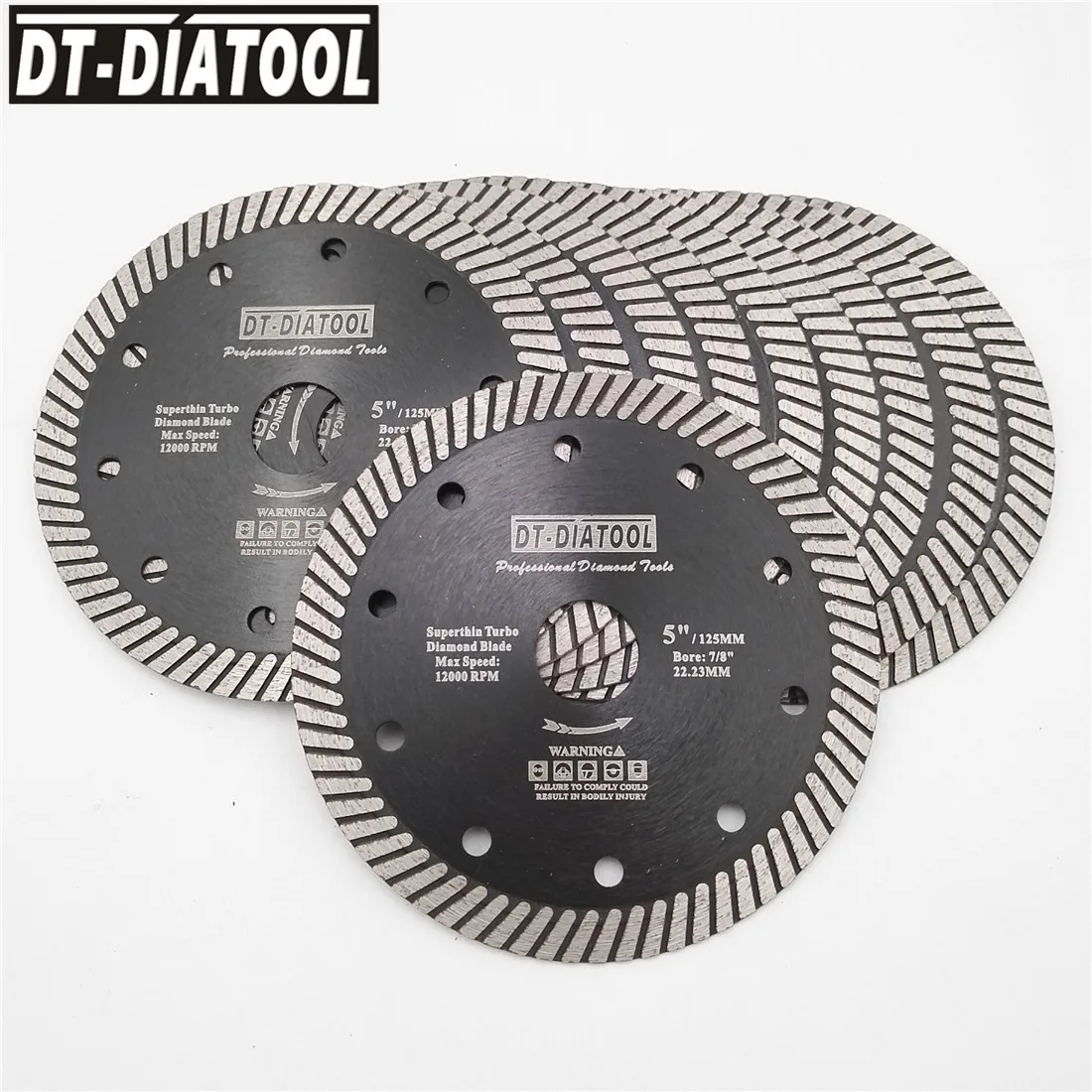 DT-DIATOOL 10pieces 125mm/5" Diamond Super Thin Cutting Disc Saw Blades for Ceramic Tile Granite Dry/wet turbo blades bore 7/8"
DT-DIATOOL 10pieces 125mm/5" Diamond Super Thin Cutting Disc Saw Blades for Ceramic Tile Granite Dry/wet turbo blades bore 7/8"