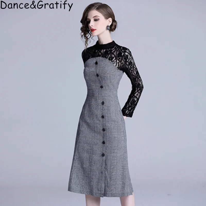 New 2019 Spring Women Lace Patchwork Plaid Office Work Dress Elegant Ladies Long Mid-calf Party Dress
New 2019 Spring Women Lace Patchwork Plaid Office Work Dress Elegant Ladies Long Mid-calf Party Dress