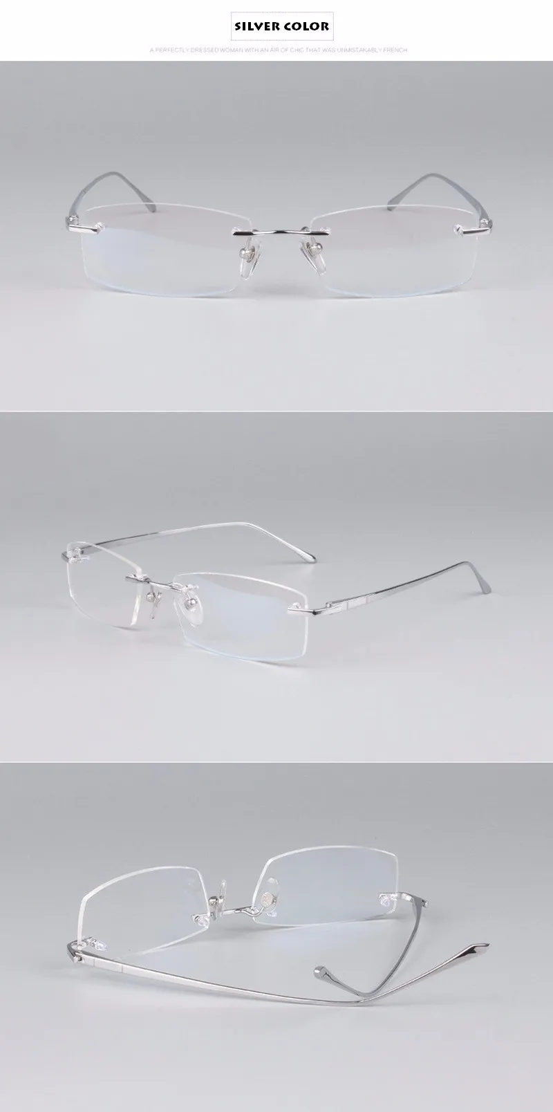 Chashma Ottica Women's Rimless Square Titanium Eyeglasses On Model