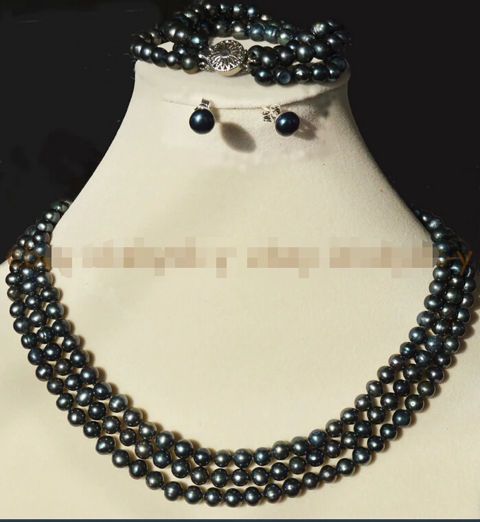 PRETTY! 3 ROW BLACK AKOYA CULTURED PEARL NECKLACE BRACELETS EARRINGS JEWELRY SET^^^@^Noble style Natural Fine jewe FREE SHIPPING
PRETTY! 3 ROW BLACK AKOYA CULTURED PEARL NECKLACE BRACELETS EARRINGS JEWELRY SET^^^@^Noble style Natural Fine jewe FREE SHIPPING