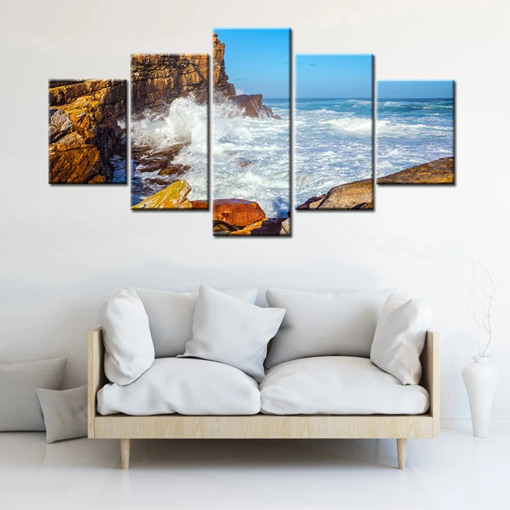 Image HD Print Landscape Picture Canvas Painting Seawater Washed the Edge of the Cliff Wall Art Decor for Office Home Decor Customized