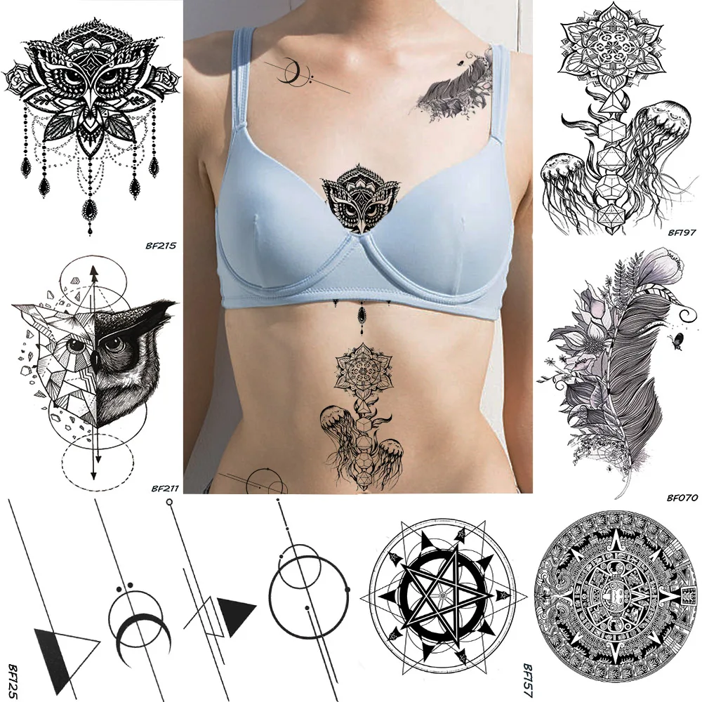 Henna Geometric Owl Fake Jewelry Temporary Tattoo Jellyfish Flower Waterproof Black Tatoos DIY Body Art Women Tattoo Stickers
Henna Geometric Owl Fake Jewelry Temporary Tattoo Jellyfish Flower Waterproof Black Tatoos DIY Body Art Women Tattoo Stickers