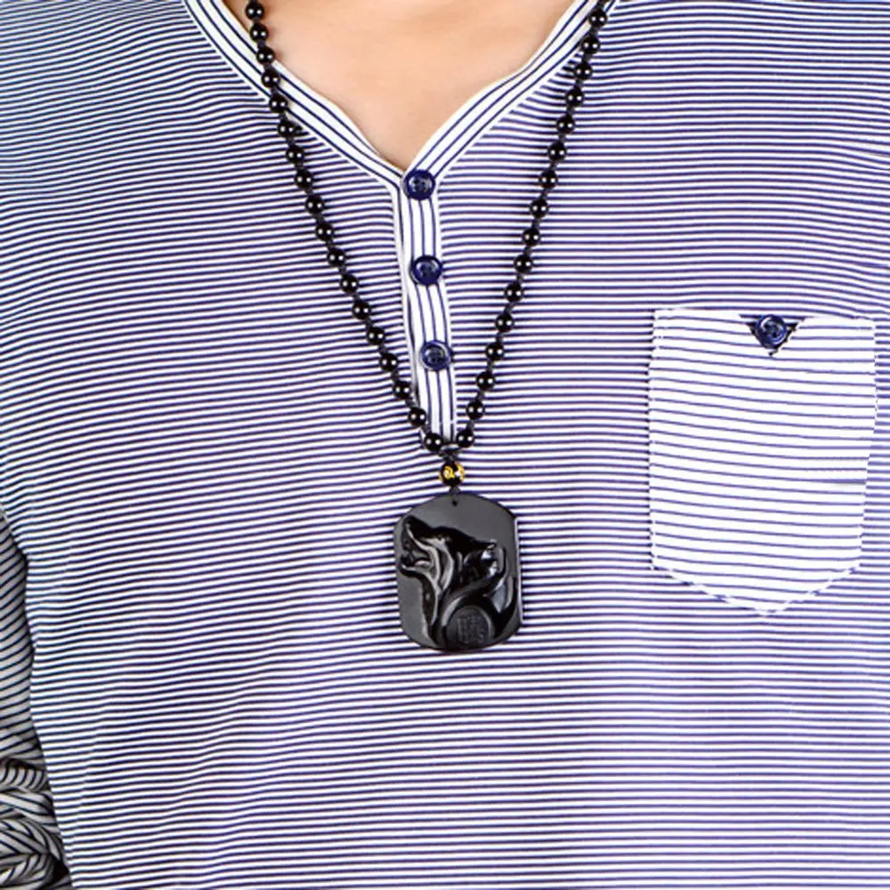 Black Obsidian Carving Wolf Pendant Necklace 2 Black Obsidian Carving Wolf Pendant Necklace 8