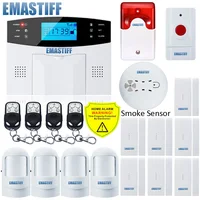 NEW Built-in antenna Door Gap Sensor PIR Motion Detector Wireless LCD GSM SIM card House security Alarm system Smoke Flash Siren image