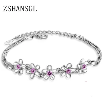 Fashion 925 Sterling Silver Cherry blossoms Chain Link Women Bracelet Flower with CZ Crystal Bride Jewelry Mother's Day Gift
Fashion 925 Sterling Silver Cherry blossoms Chain Link Women Bracelet Flower with CZ Crystal Bride Jewelry Mother's Day Gift