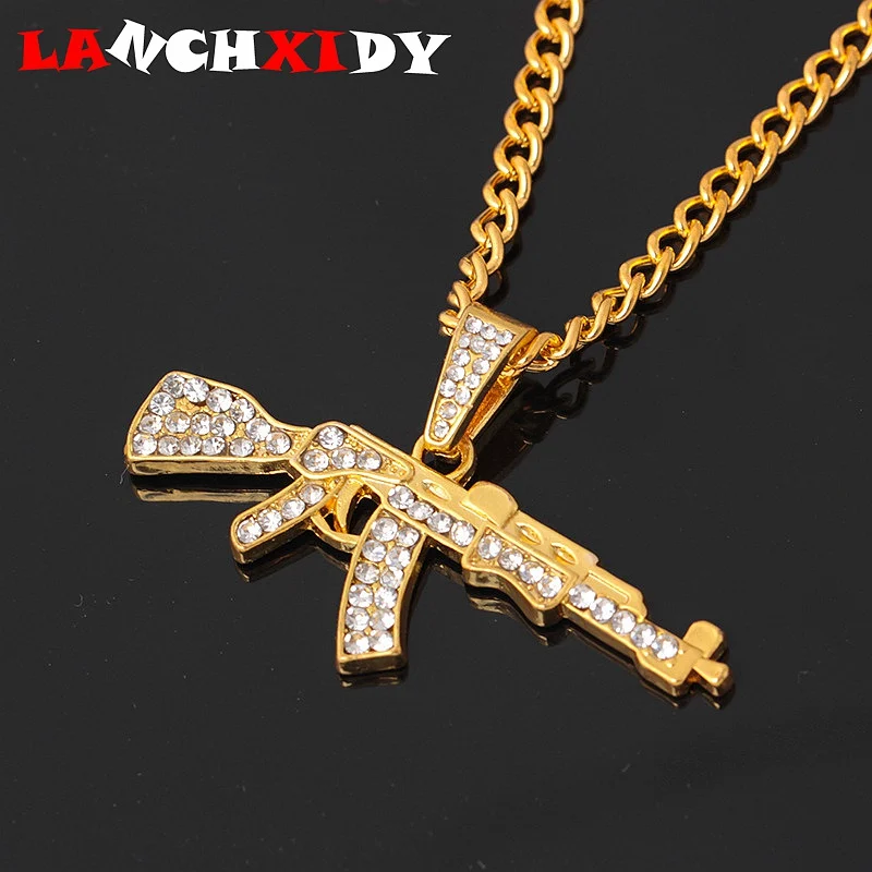 Fashion cool hip hop necklace personality creative AK47 submachine gun with rhinestone pendant to send men hip hop jewelry gift
Fashion cool hip hop necklace personality creative AK47 submachine gun with rhinestone pendant to send men hip hop jewelry gift