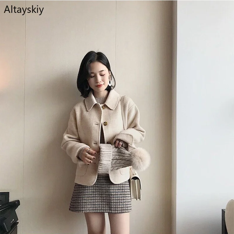 Wool Women Turn-down Collar Single Breasted Solid Simple All-match Korean Style Leisure Daily Coats Womens Elegant Blends Chic
Wool Women Turn-down Collar Single Breasted Solid Simple All-match Korean Style Leisure Daily Coats Womens Elegant Blends Chic