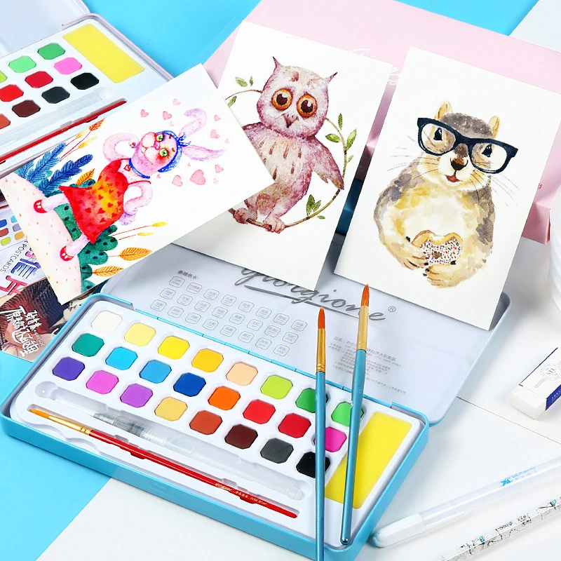 18/24 Colors Portable Solid Watercolor Paint Set With Paintbrush Bright Color Painting Pigment Set For Student Art Supplies Gift
18/24 Colors Portable Solid Watercolor Paint Set With Paintbrush Bright Color Painting Pigment Set For Student Art Supplies Gift