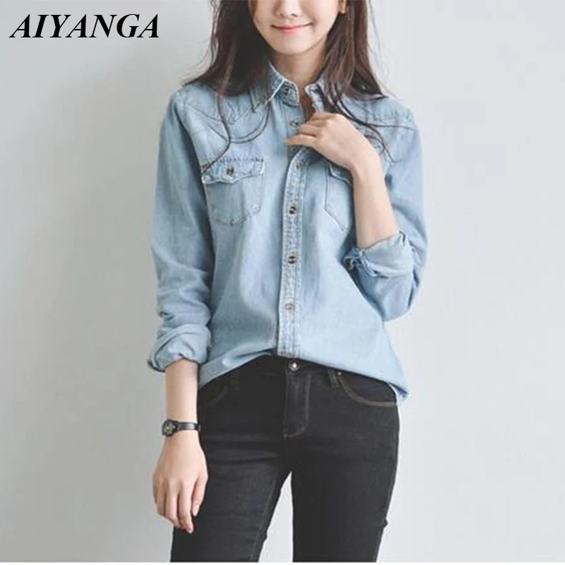 AIYANGA 2023 Spring Autumn Women Long Sleeve Denim Blouses Turn-down Collar Single-breasted Casual Jeans Shirts Fashion Tops
AIYANGA 2023 Spring Autumn Women Long Sleeve Denim Blouses Turn-down Collar Single-breasted Casual Jeans Shirts Fashion Tops