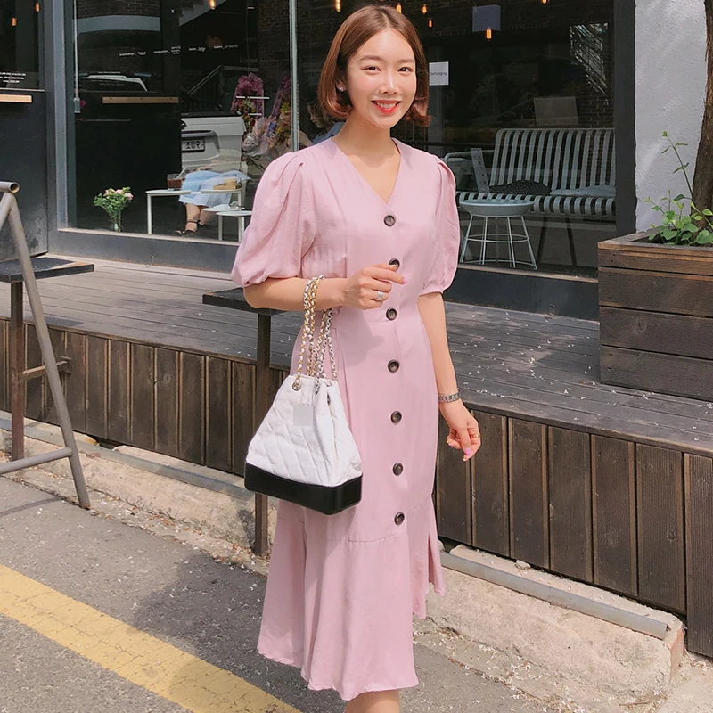 Tender Pink Buttons Ruffles Puff Sleeve Mermaid Dress Long Summer Robe Longue Vestido Largo Vestiti Lunga
Tender Pink Buttons Ruffles Puff Sleeve Mermaid Dress Long Summer Robe Longue Vestido Largo Vestiti Lunga