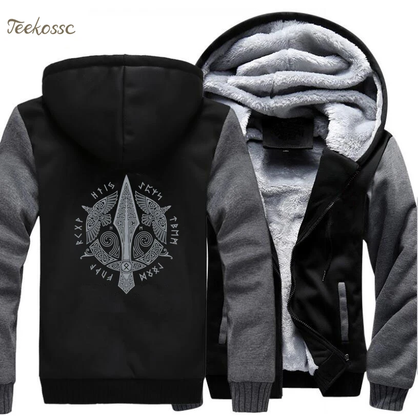 Odin Vikings Hoodie Men Viking Berserker Stylish Jacket 2018 Winter Brand Warm Fleece Hip Hop Hooded Sweatshirt Coat Homme 5XL