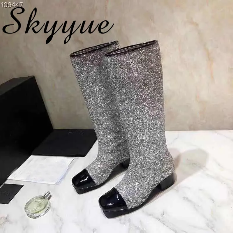 SKYYUE New Genuine Leeather Glitter Square Toe Women Knee HIgh Boots Comfortable Slip On Women Autumn Winter Boots Shoes Women
SKYYUE New Genuine Leeather Glitter Square Toe Women Knee HIgh Boots Comfortable Slip On Women Autumn Winter Boots Shoes Women