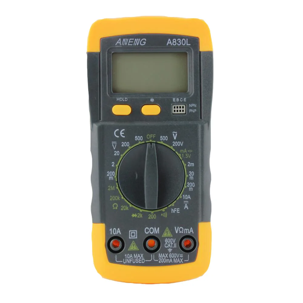 A830L LCD Digital Multimeter DC AC Voltage Freguency Multimeter Capacitance OHM Transisto Current Eletronics Tester Multi Meter
A830L LCD Digital Multimeter DC AC Voltage Freguency Multimeter Capacitance OHM Transisto Current Eletronics Tester Multi Meter
