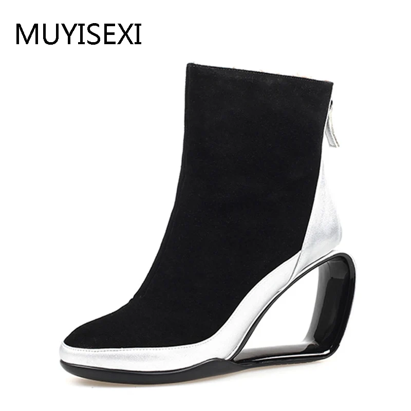 Winter Ankle Boots Genuine Leather Long Plush Hollow Out Wedge Shoes Woman Snow Boots High Heel Boots X029 MUYISEXI
Winter Ankle Boots Genuine Leather Long Plush Hollow Out Wedge Shoes Woman Snow Boots High Heel Boots X029 MUYISEXI
