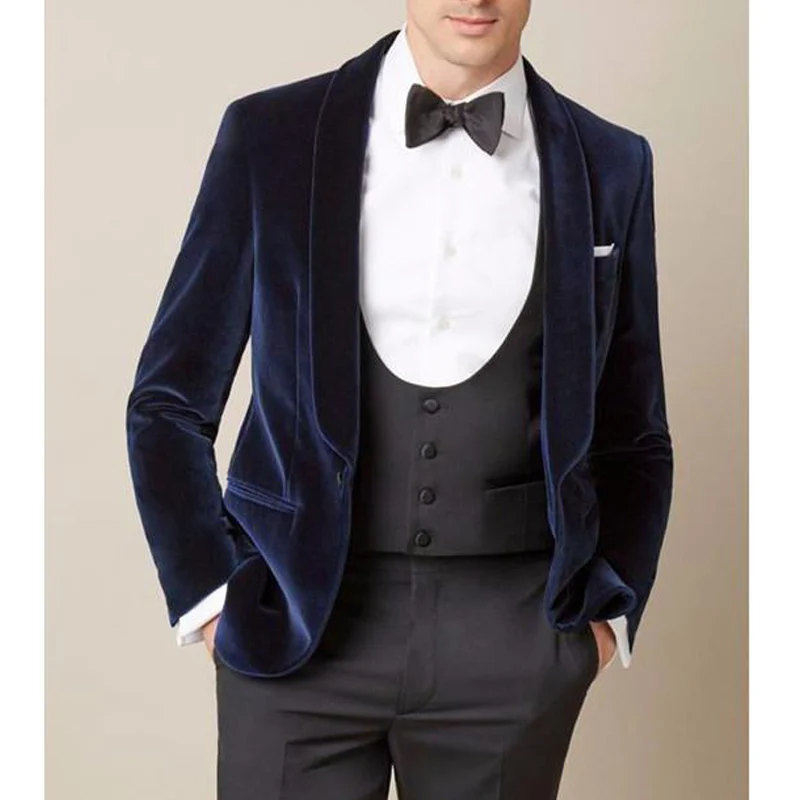 Navy Blue Velvet Prom Men Suits 3 Piece Dinner Blazer with Black Pants Vest Shawl Lapel Wedding Groom Tuxedo Male Fashion
Navy Blue Velvet Prom Men Suits 3 Piece Dinner Blazer with Black Pants Vest Shawl Lapel Wedding Groom Tuxedo Male Fashion