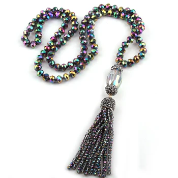 Fashion Bohemian Jewelry Glass Knotted Crystal Handmake Paved Link Tassel Necklace For Women Ethnic Necklace 
Fashion Bohemian Jewelry Glass Knotted Crystal Handmake Paved Link Tassel Necklace For Women Ethnic Necklace