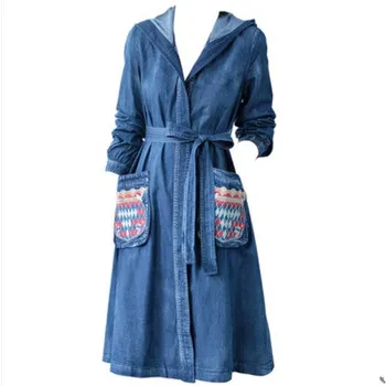 Denim coat women 2019 spring new hooded trench coat Vintage embroidered casual fashion jeans coat
Denim coat women 2019 spring new hooded trench coat Vintage embroidered casual fashion jeans coat