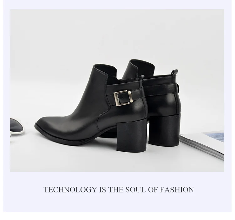 Donna-in leather ankle boots pointed toe thick heel ladies short boots women's leather boots 96350-19 (19)