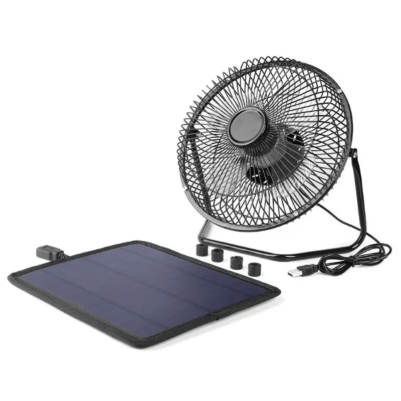 

8 Inch Solar Panel Iron Fan Cooling Ventilation Silent Fan USB 5.2W 6V Charge Phone Powerbank Office Home Air Cooler