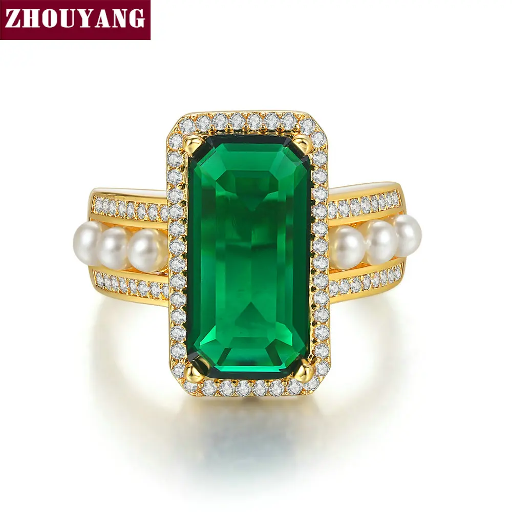 ZHOUYANG Ring For Women Luxury Style Four Claw Big Crystal Imitation Pearl Yellow Gold Color Party Gift Fashion Jewelry R806
ZHOUYANG Ring For Women Luxury Style Four Claw Big Crystal Imitation Pearl Yellow Gold Color Party Gift Fashion Jewelry R806