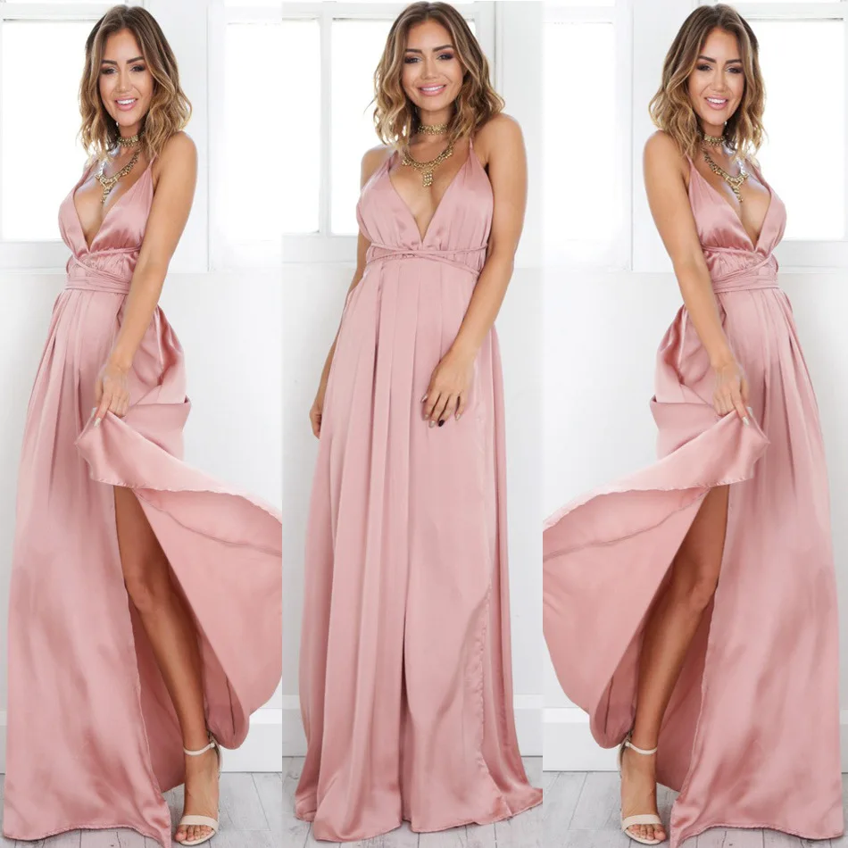 Sexy Stain V Neck Dress Women Backless Bandage Party Beach Long Maxi Dress Split Women Dresses robe femme ete 2018
Sexy Stain V Neck Dress Women Backless Bandage Party Beach Long Maxi Dress Split Women Dresses robe femme ete 2018
