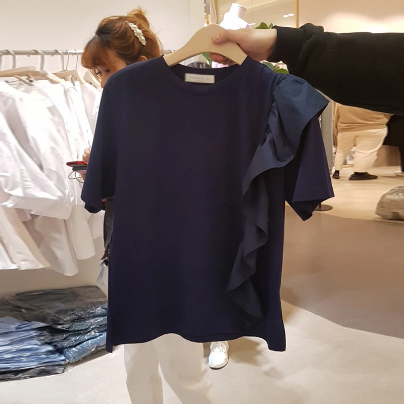 2019 Summer New Korean Elegant Women Shirts Lotus Leaf Edge Splicing Short-sleeve Loose Shirts Cotton Causal Shirts
2019 Summer New Korean Elegant Women Shirts Lotus Leaf Edge Splicing Short-sleeve Loose Shirts Cotton Causal Shirts