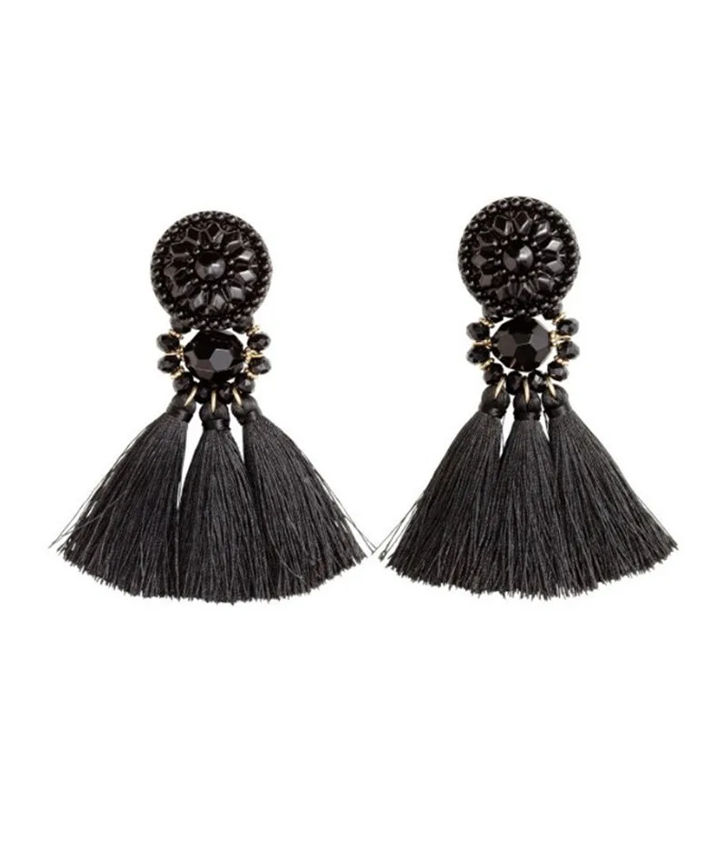 Hollywood Star Hot Big Name Black Boho Beads Drop Dangle Earring Ethnic Statement Tassel In Vogue Earrings Fashion Jewelry 2019 | Украшения