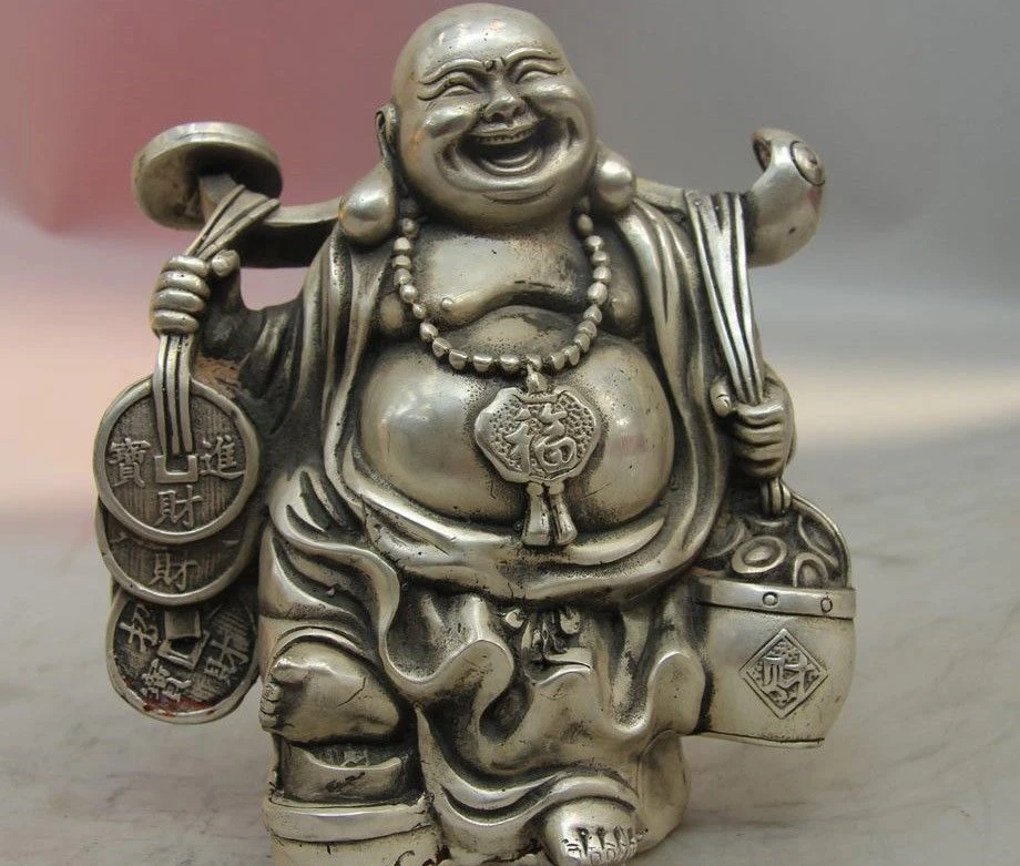 China White Copper Silver Yuanbao Wealth Money Ruyi Happy Maitreya Buddha Statue
China White Copper Silver Yuanbao Wealth Money Ruyi Happy Maitreya Buddha Statue