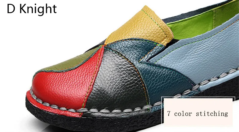 2018 Vintage Flat Shoes Woman Loafers Ethnic Style Handmade Genuine Leather Women's Shoes & Flats Mixed Colors Casual Boat Shoes (5)