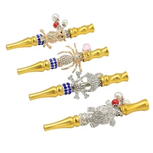 Beautifull ouro fumar cigarro titular hookah shisha tubo de fumaça acessórios contas animais metal alumínio tabaco tubo titular(China)