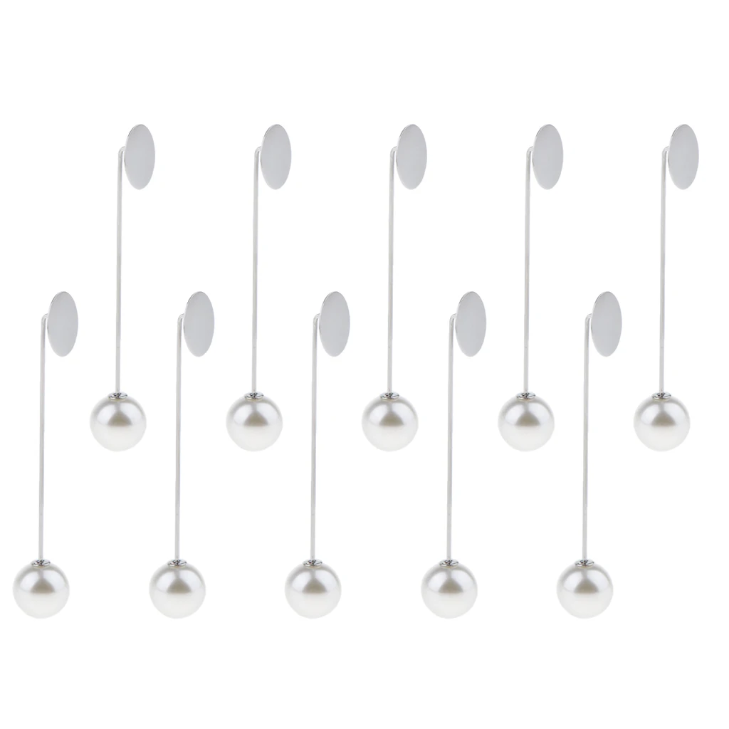 10 Piece Bulk Blank Tray Pad Long Stick Hat Scarf Brooch with Faux Pearl End Ball DIY Boutonniere Pin