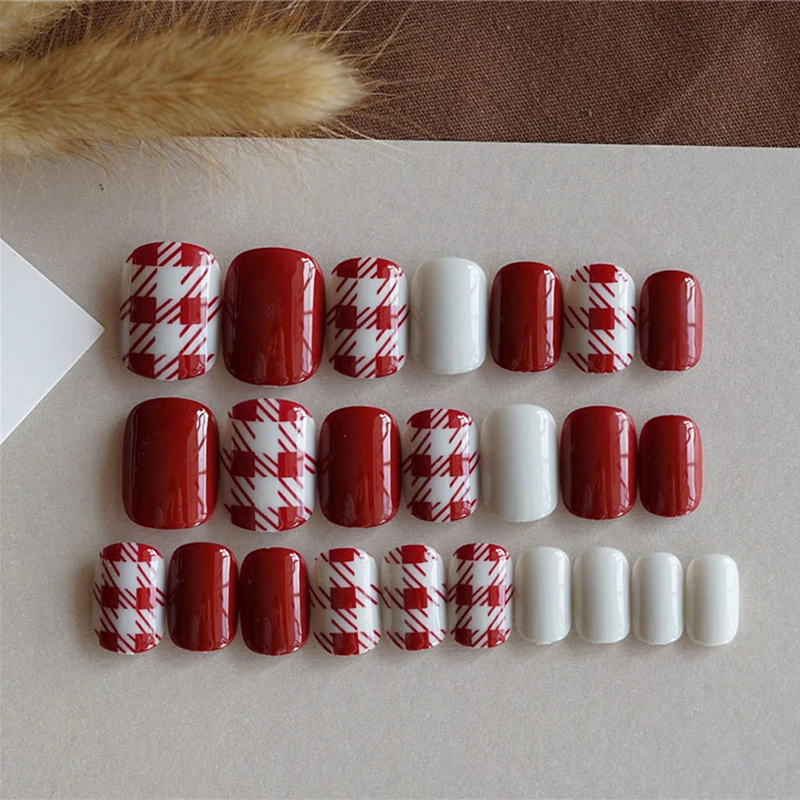 24pcs/set Fake Nails Lattice Grid Design Artificial French Multiple Colors False Nails Tips Press On Nails With Glue Sticker
24pcs/set Fake Nails Lattice Grid Design Artificial French Multiple Colors False Nails Tips Press On Nails With Glue Sticker